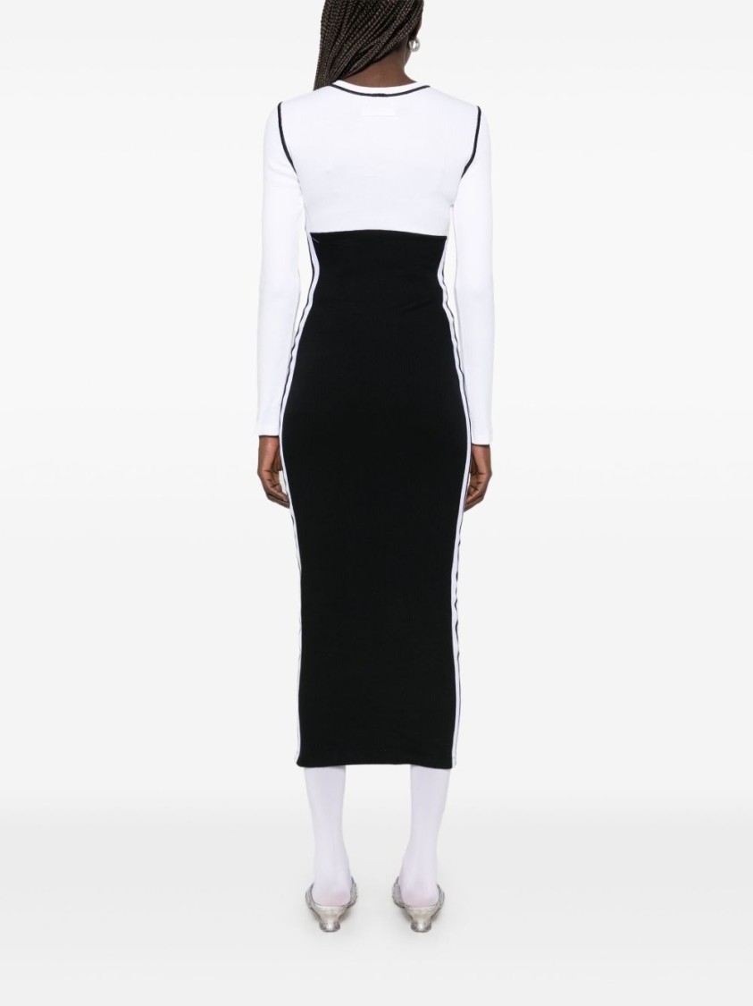 Jean Paul Gaultier Striking Black And White Color-block Midi Dress In Black
