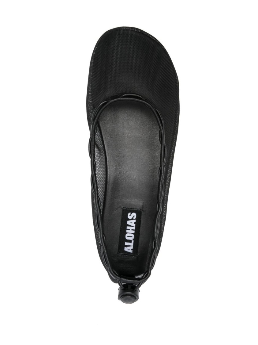 Alohas Rounded Toe Black Ballerinas With Mesh Upper In Gray