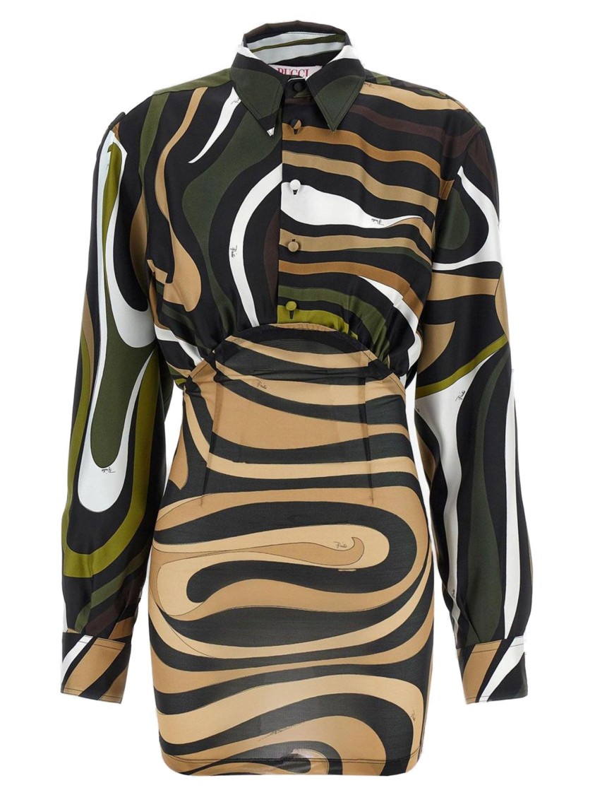 Emilio Pucci Printed Twill And Stretch Mesh Mini Dress