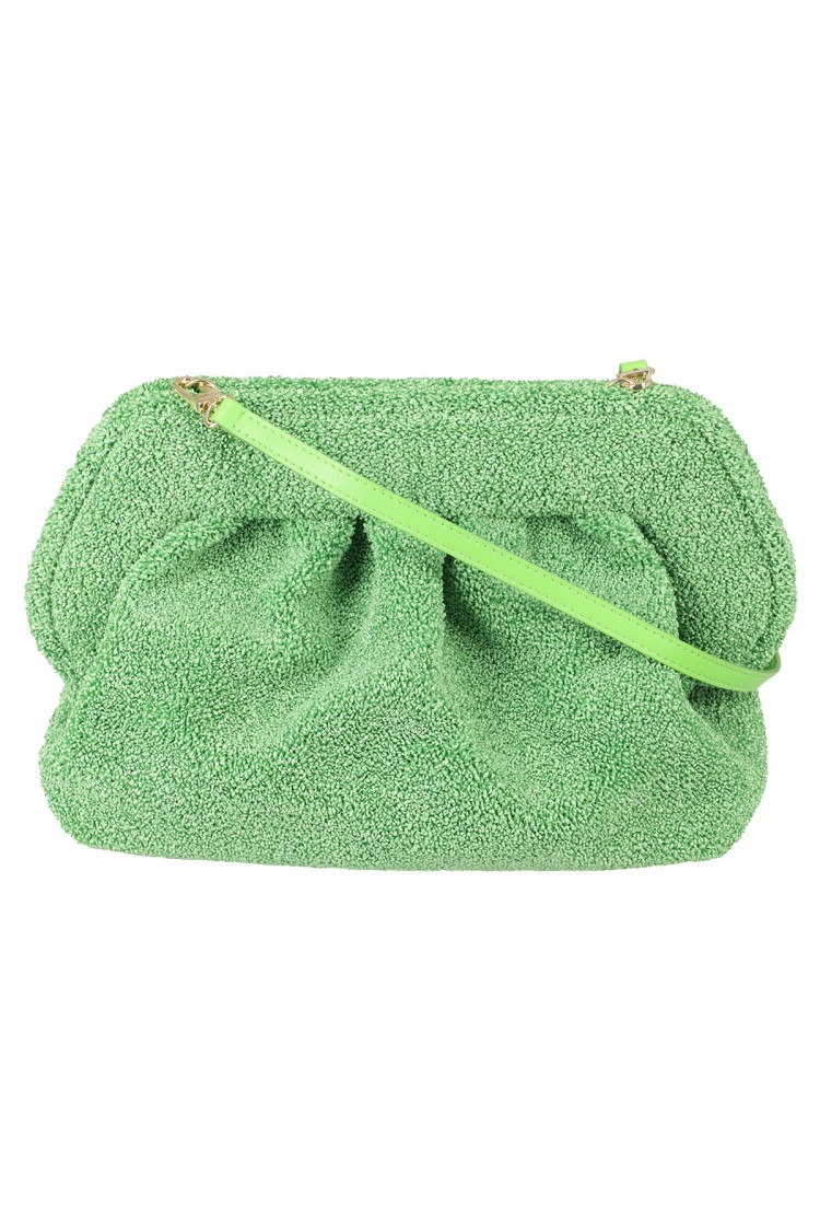 Themoirè Textured Shoulder Bag With Adjustable Strap In Green