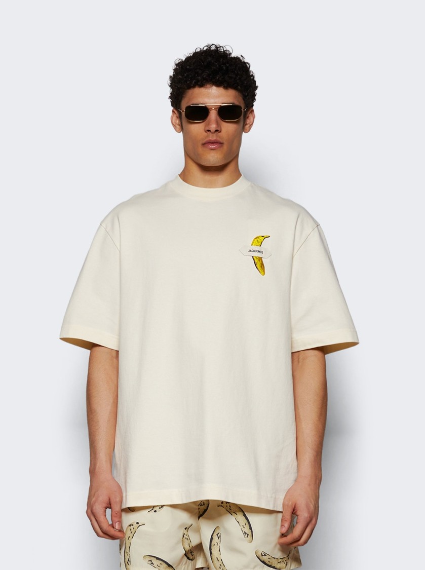 Jacquemus Le T-shirt Banane White Crewneck T-shirt With Logo Detail On The Front In Cotton Man