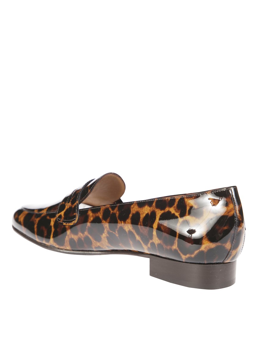 Carel Leopard Print Penny Loafers With Glossy Finish In Brown