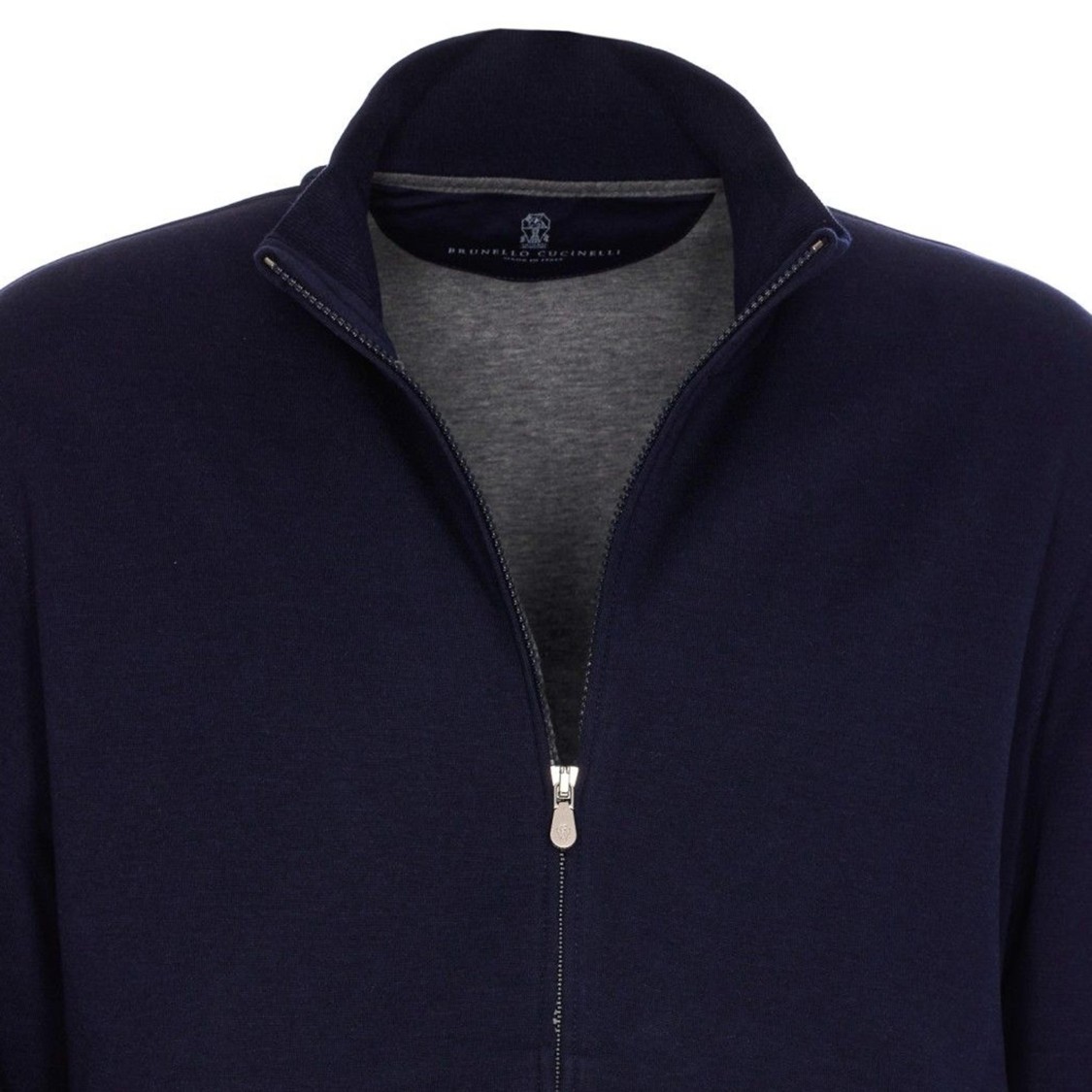 Brunello Cucinelli Zip-up Blue Sweatshirt With High Collar And Relaxed Fit In Blue