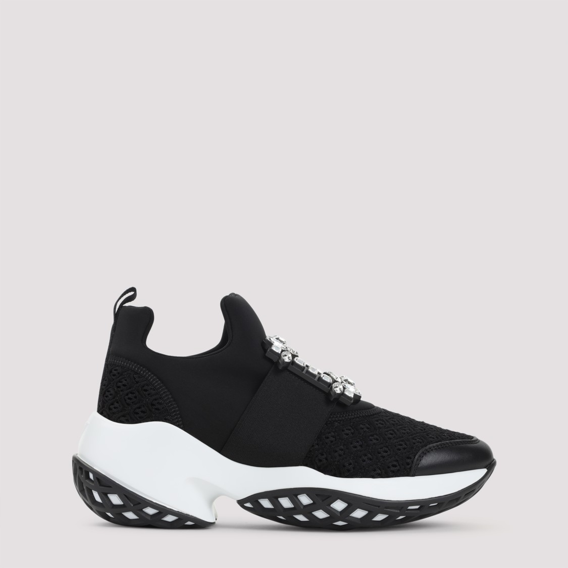 Roger Vivier Roger Viv Mesh Crystal Embellished Slip On Sneakers In Black Nylon