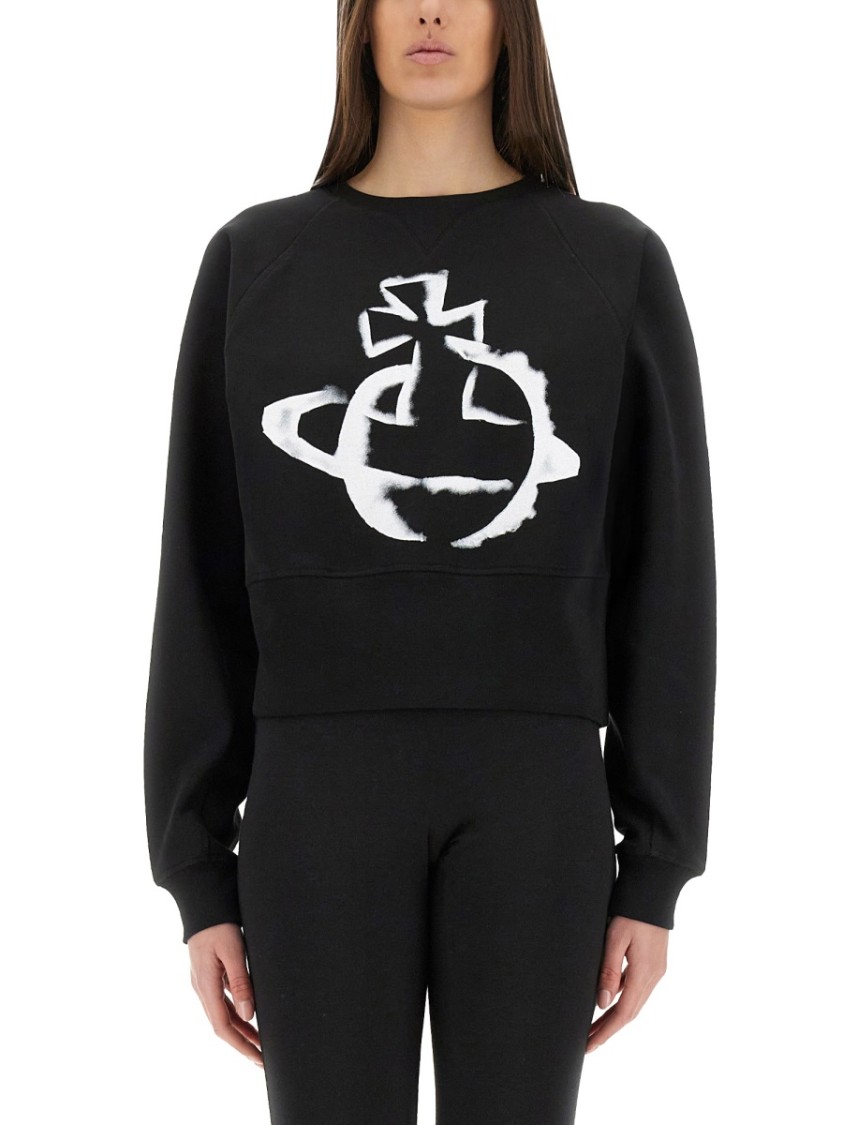 Shop Vivienne Westwood "stencil Orb" Cropped Sweatshirt In Black