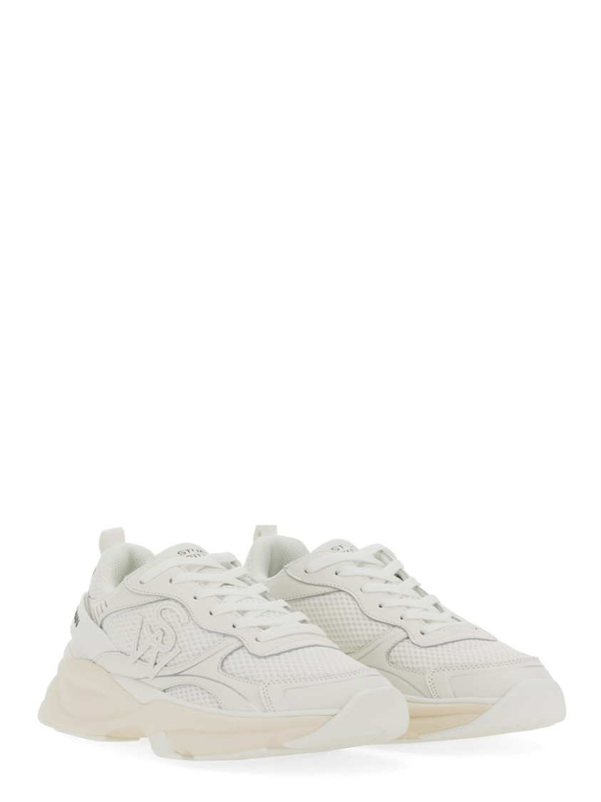 Stuart Weitzman White Sneakers With Logo Embroidery On The Side And Logo Patch On The Heel In Leather And Mesh Woman In White
