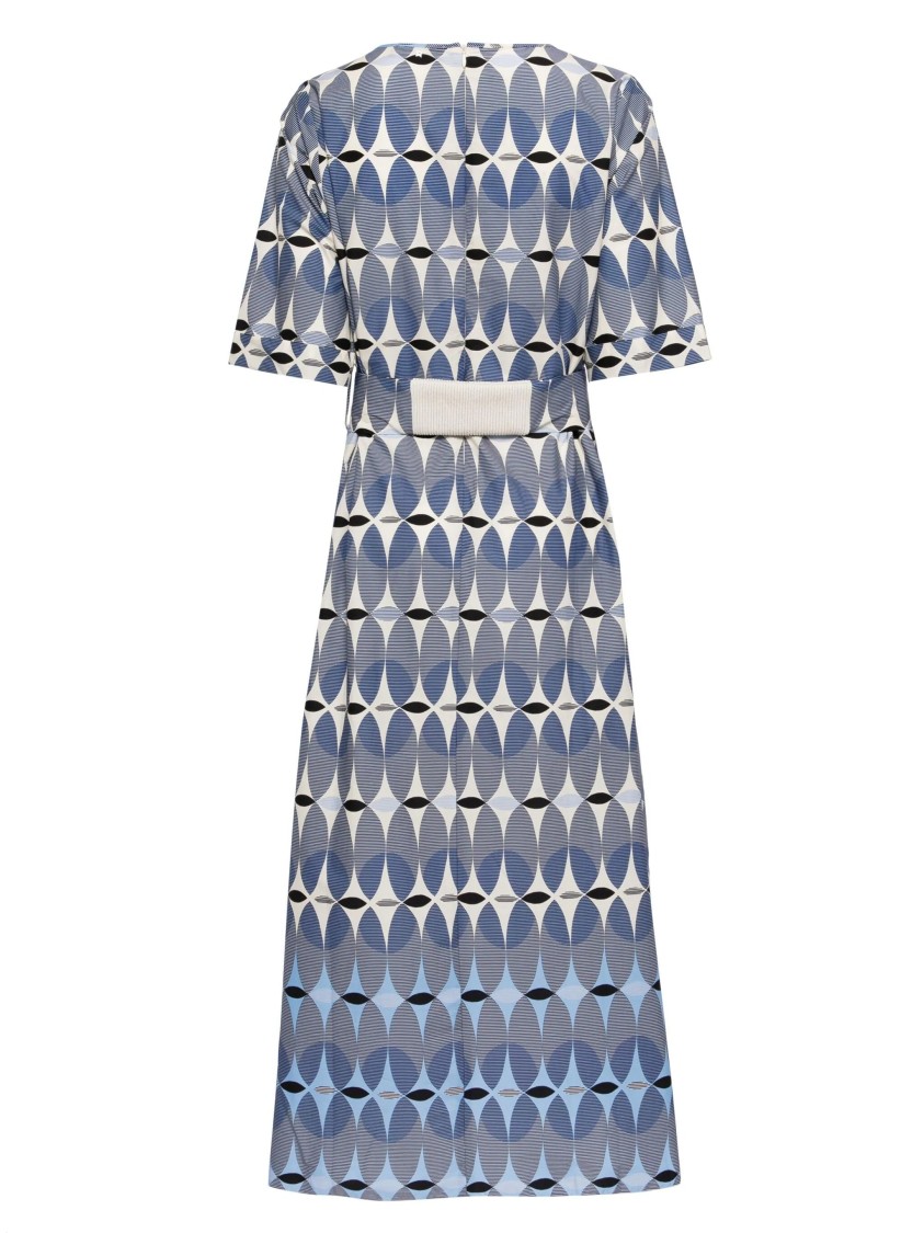 Lorena Antoniazzi Geometric Pattern Midi Dress With Cinched Waist In Multi