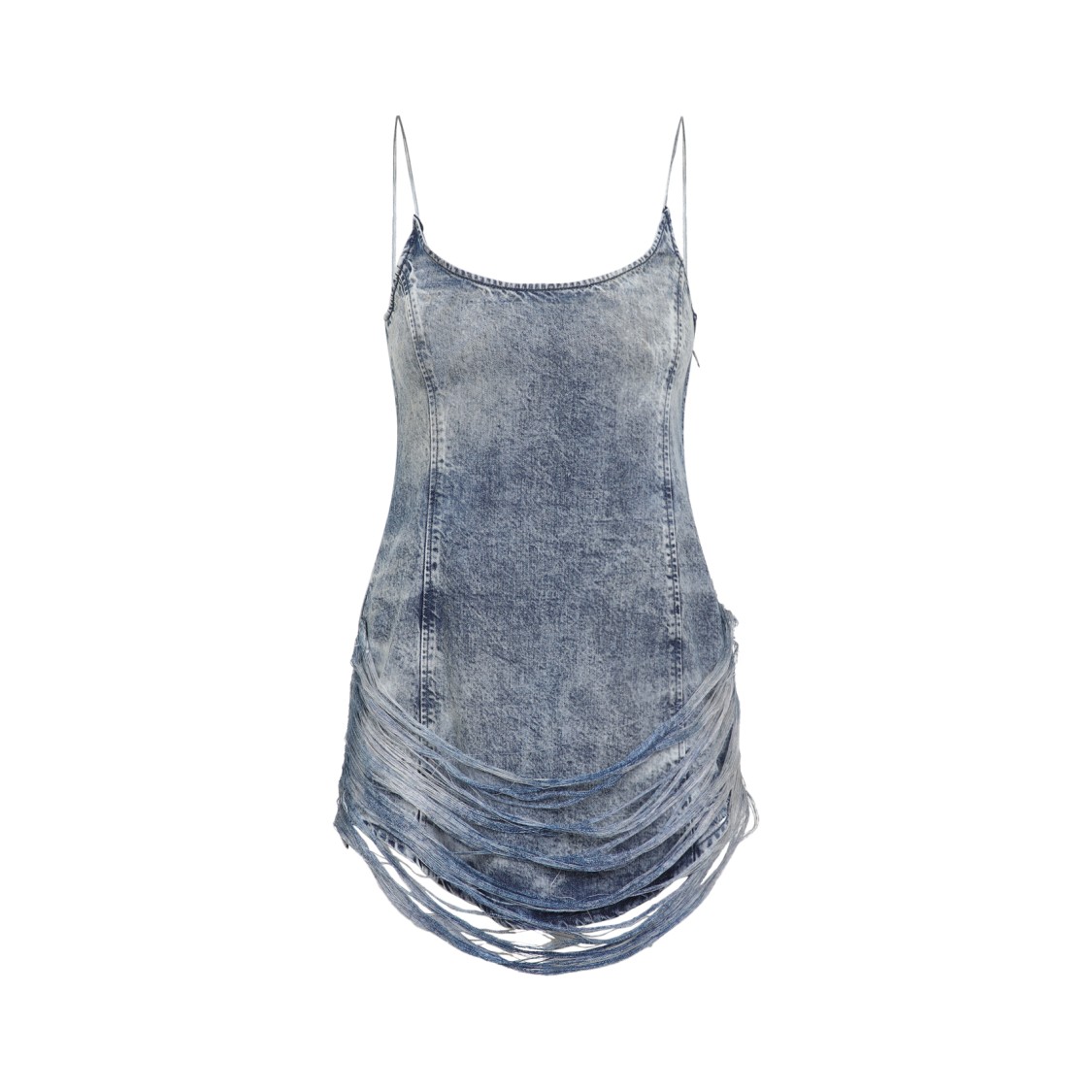 Shop Diesel Distressed Denim Texture Sleeveless Mini Dress In Blue