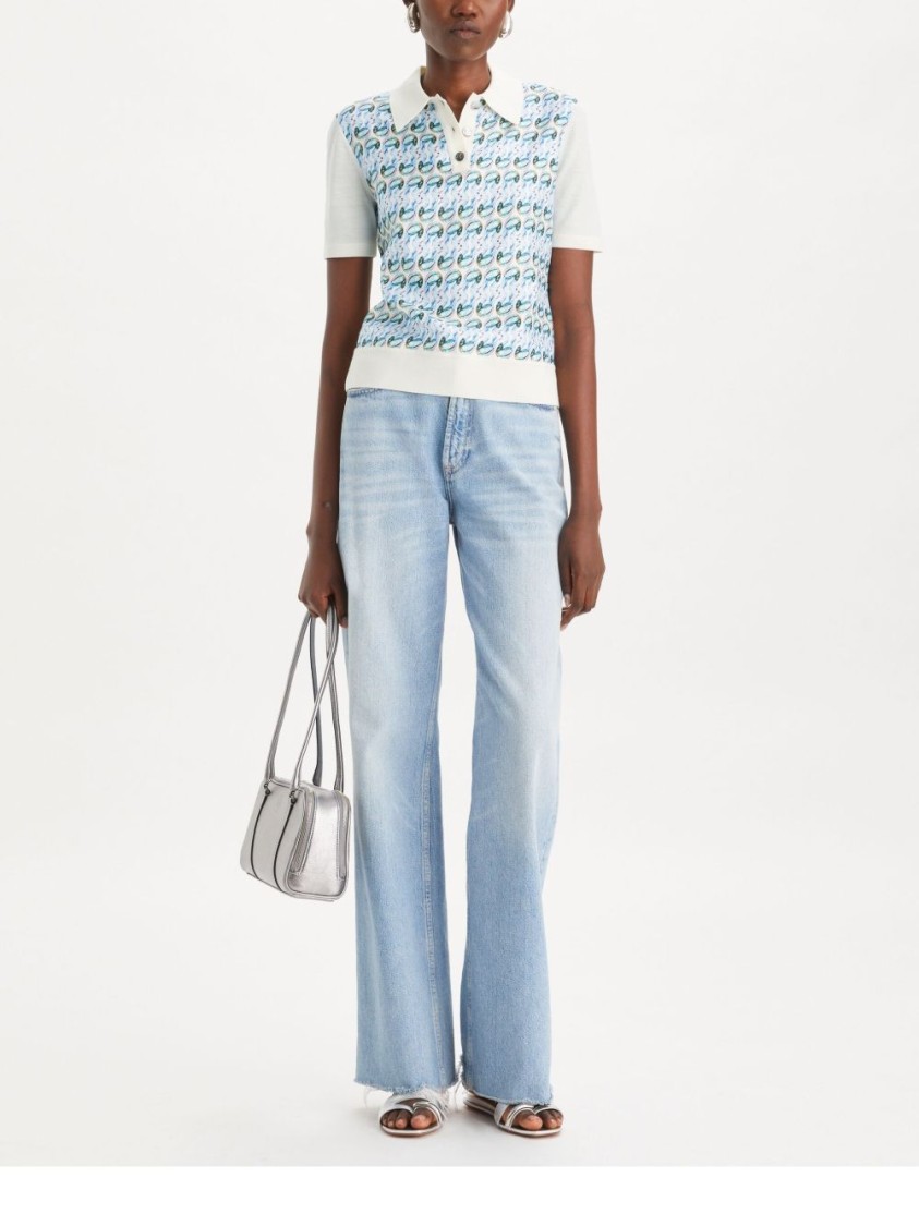 Tory Burch Polo With Front Button Placket And All-over Graphic Print