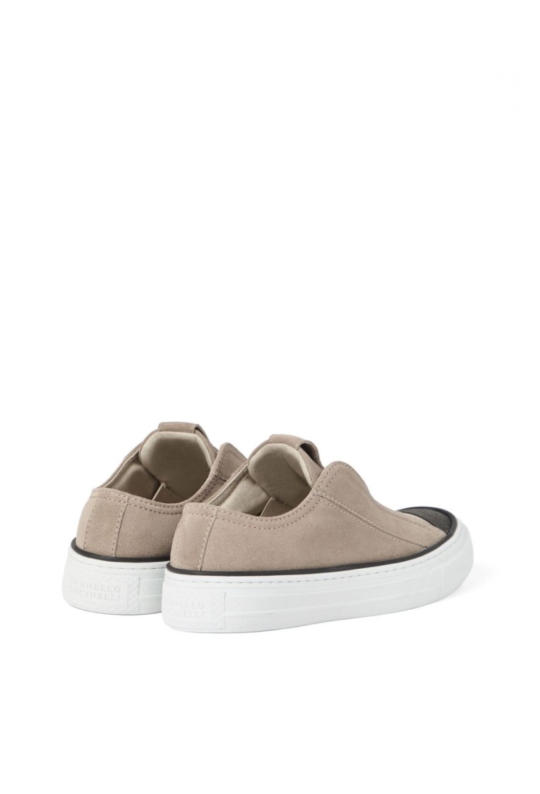 Brunello Cucinelli Dove Grey Suede Precious Toe Sneakers In Neutral