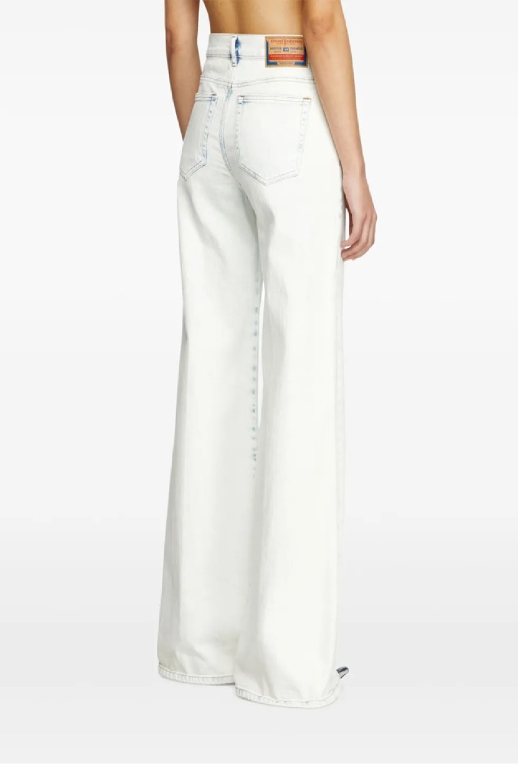 Diesel D-akemi L.32 Wide-leg High-waisted Denim Pants In White