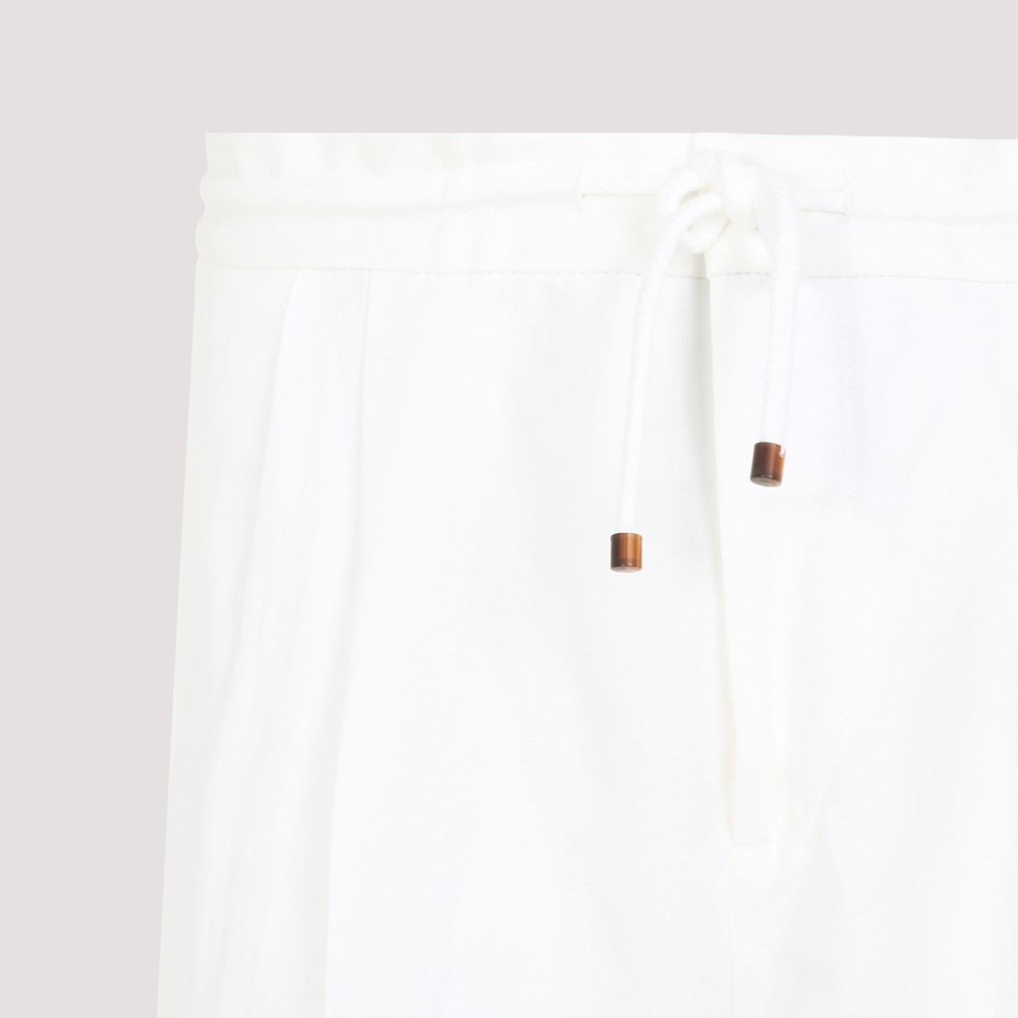 Brunello Cucinelli Linen Blend Drawstring Trousers In White