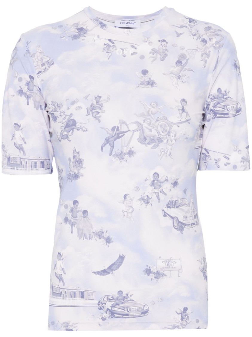 Off-white Light Blue Fresco-print T-shirt In Blue