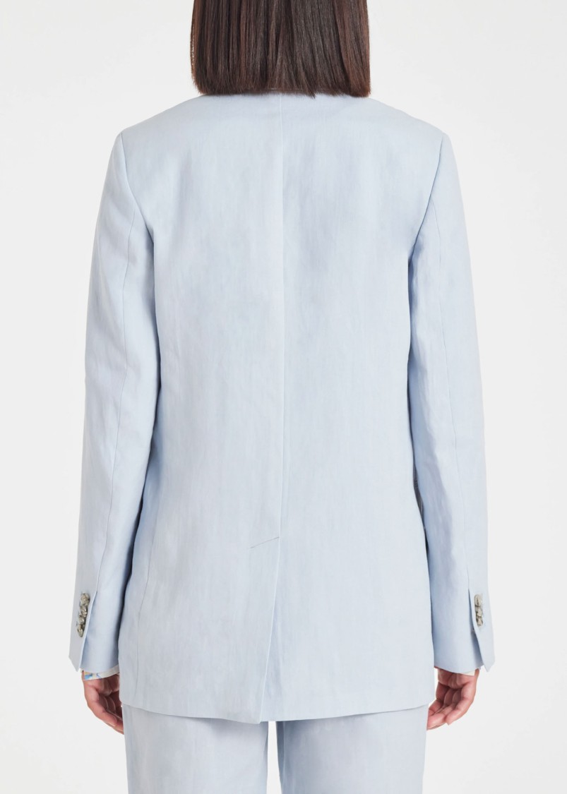 Paul Smith Pale Blue Linen Blazer With One-button Closure In White