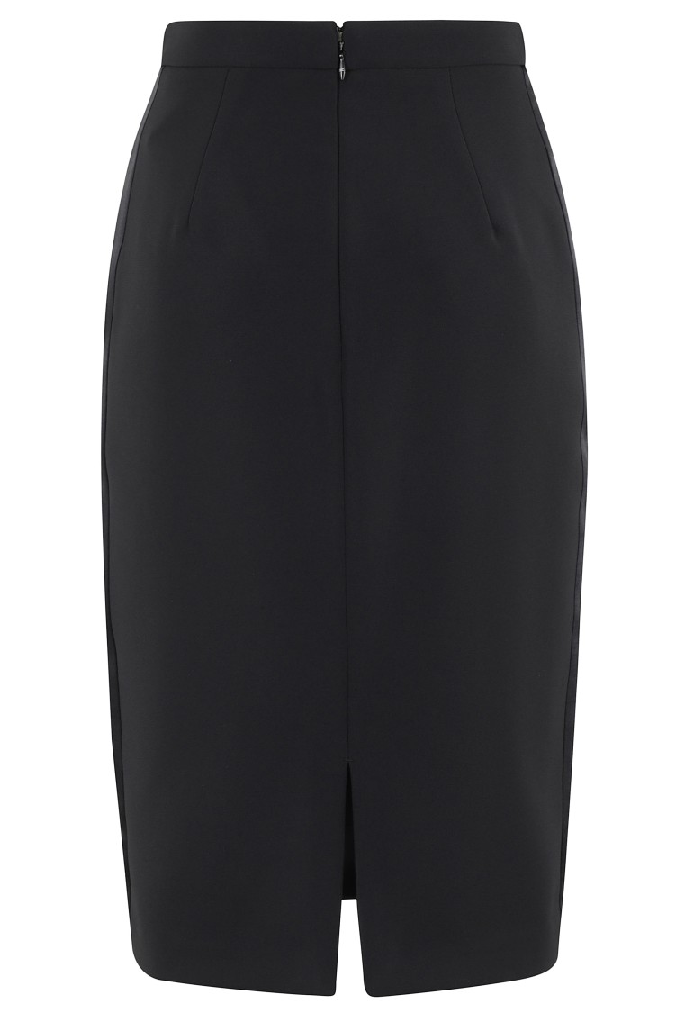 Elisabetta Franchi Longuette Skirt With Satin Side Bands In Black