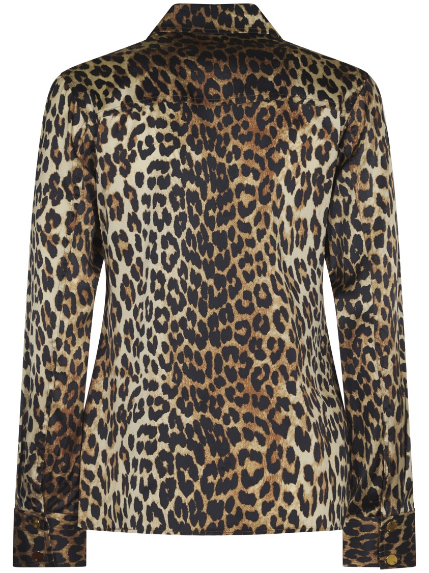 Ganni Leopard Print Canvas Overshirt In Animal Print