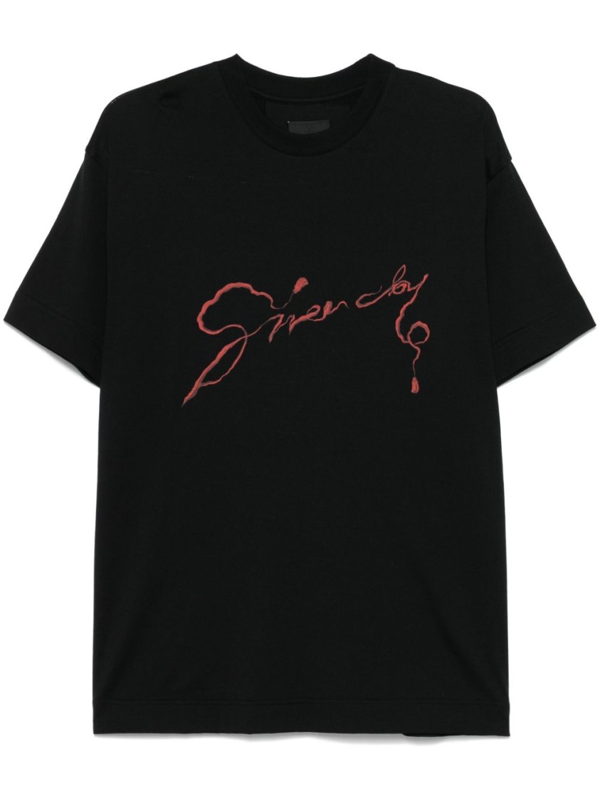 Givenchy Black Crewneck T-shirt With Logo Lettering On The Front And Maxi Logo Print On The Rear In Cotton Ma In Black