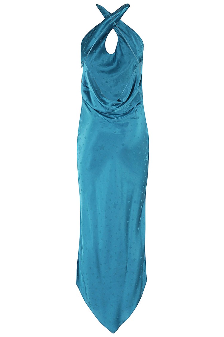 Amen Long Dress In Jacquard Satin In Blue