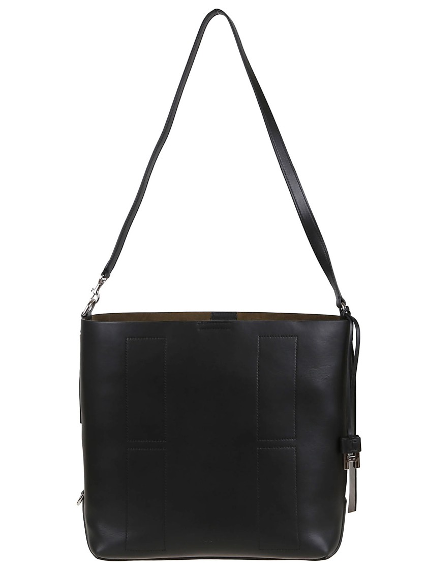 Hogan Minimalist Black Leather Shoulder Bag In Black