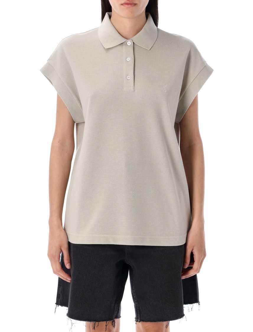 Saint Laurent Cassandra Cap Sleeve Polo Top