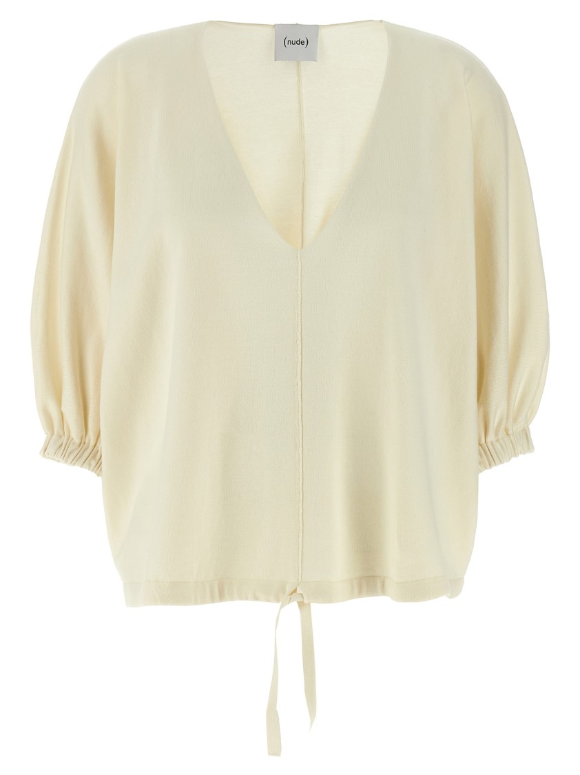 Nude Oversized Cotton Sweatshirt With V-neck In Neutral