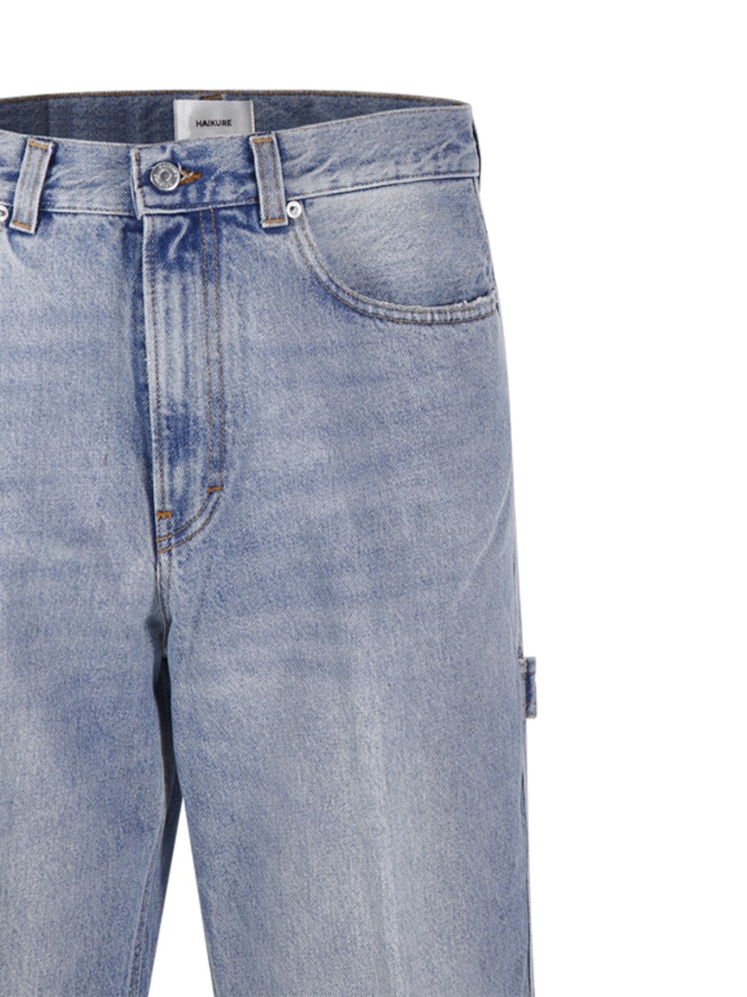 Haikure Distressed Straight Leg Jeans Rivet Detail In Blue