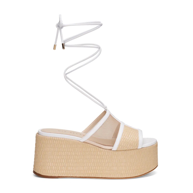 M+e' Heel Platform Sandals With Woven Base In Neutral