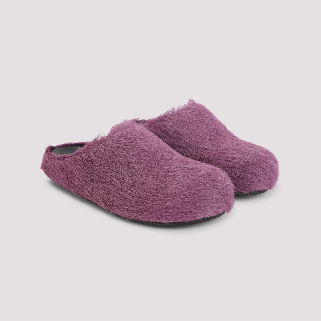 Marni Prune Violet Calf Hair Fussbett Mules In Burgundy