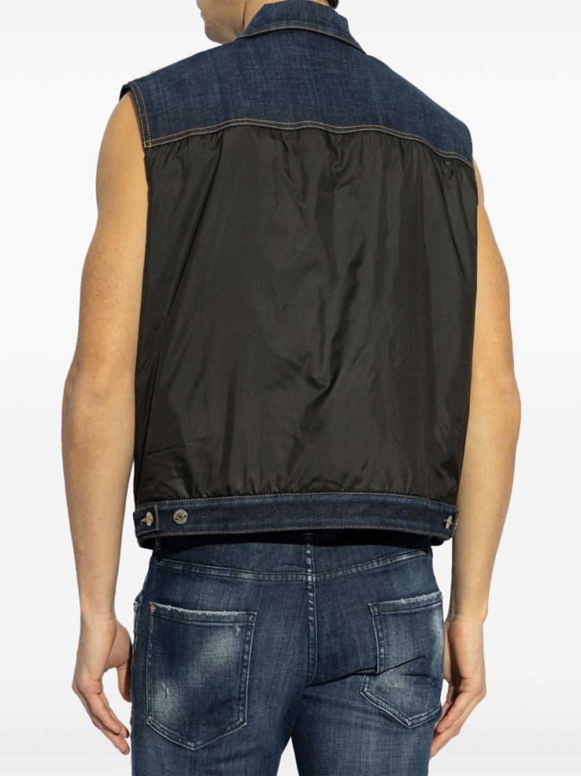 DSQUARED2 DSQUARED2 SLEEVELESS DENIM JACKET WITH CONTRASTING FABRIC AND CHEST POCKETS