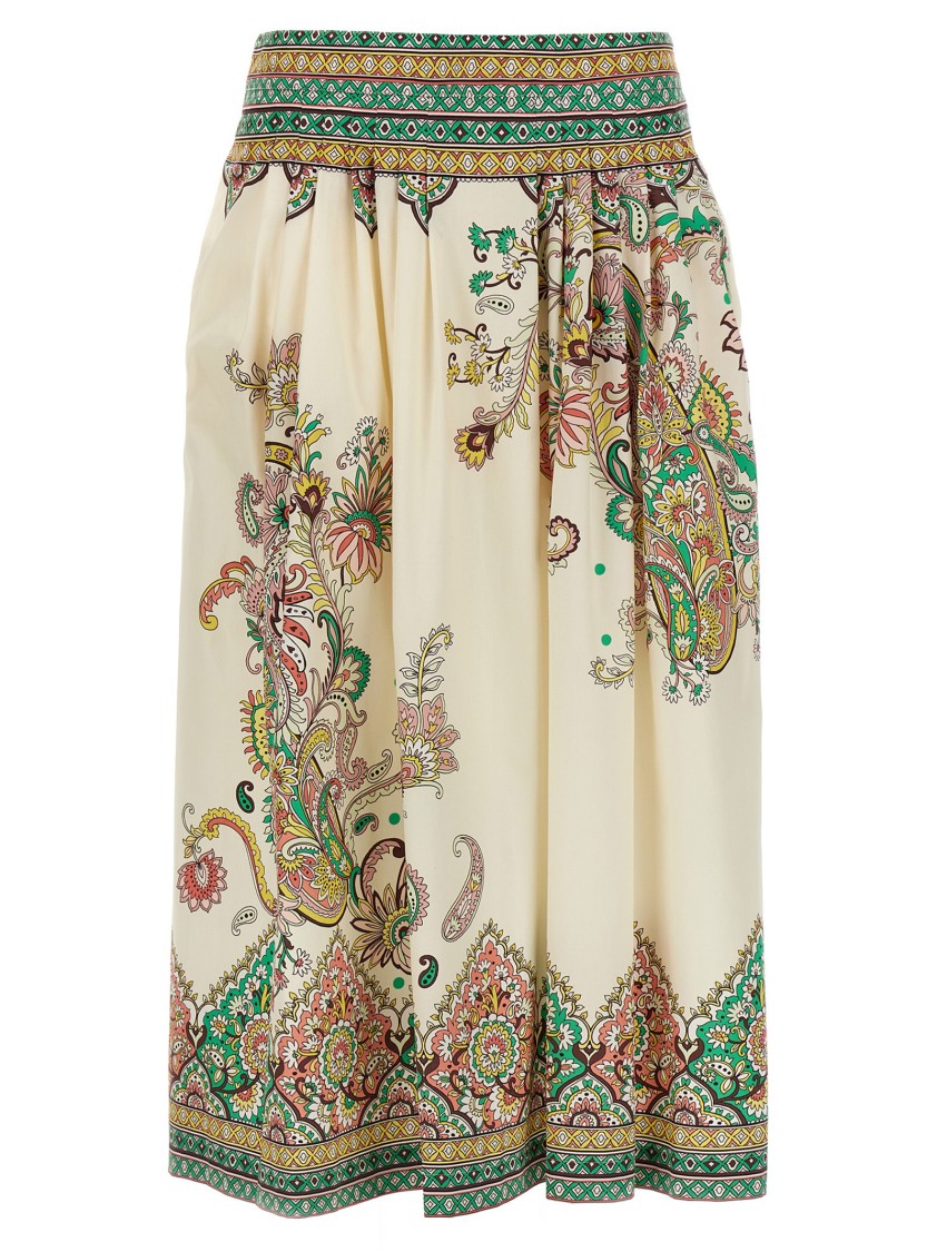 Etro Cotton Midi Skirt With All-over Paisley Print In Multi