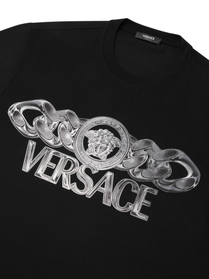 Versace Black T-shirt With Medusa Head Logo Print On The Front In Cotton Man
