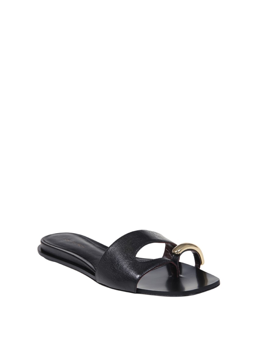 Tory Burch Slide Cut-out Metallic Flat Sole In Black