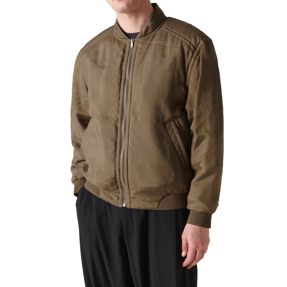Saint Laurent Twill Teddy Bomber Jacket In Green