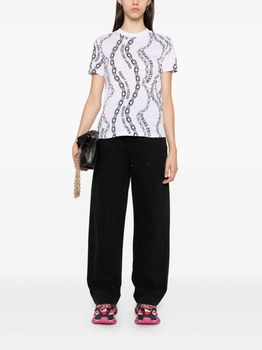 Shop Versace Jeans Couture Chain Pattern T-shirt In White