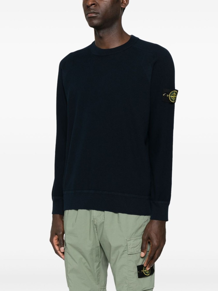 Shop Stone Island Textured Knit Crew Neck Sweater In Black