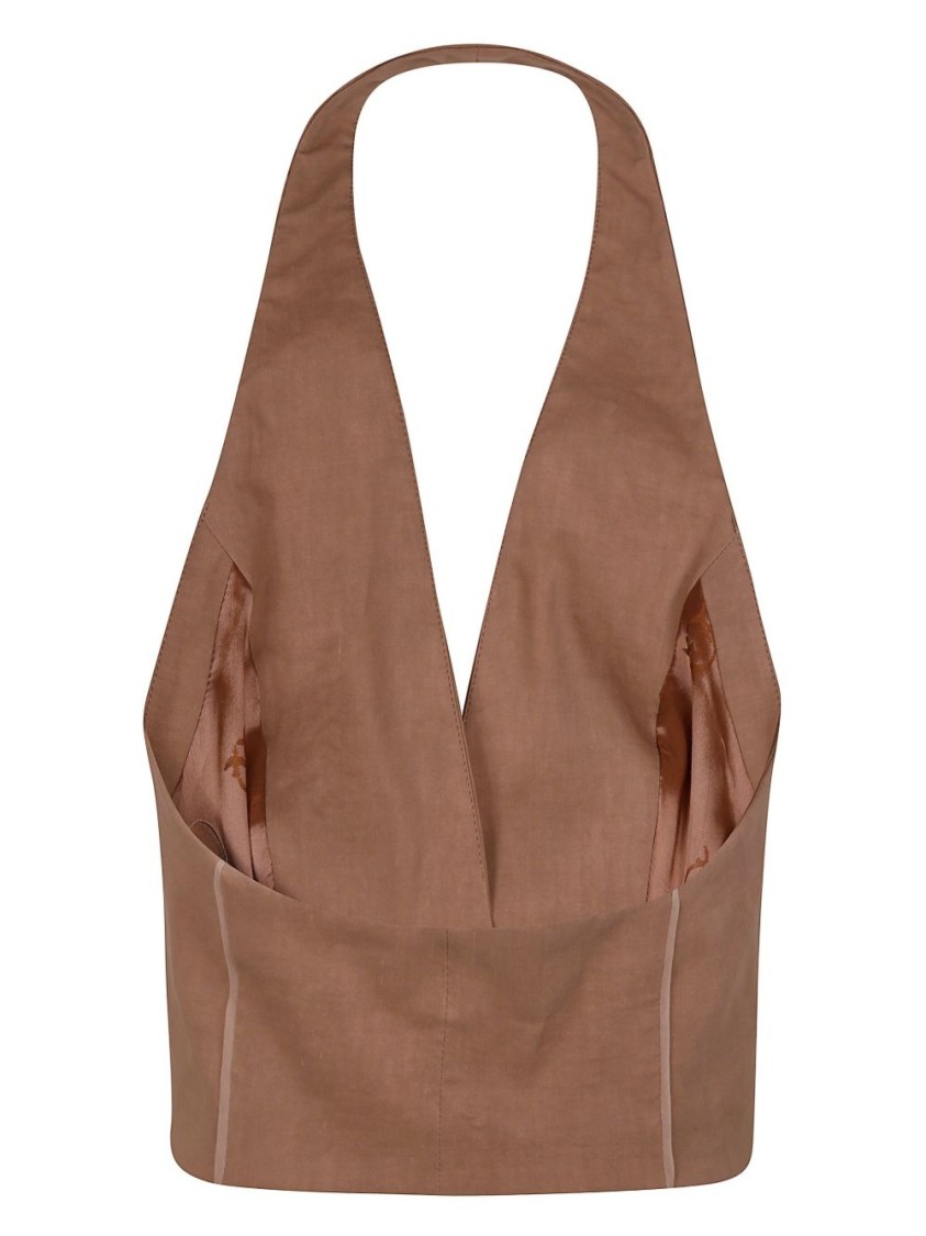 Pinko Tailored Brown Vest With V-neckline And Button Detail In Brown