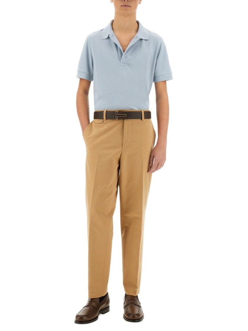 Tom Ford Light-blue Short-sleeves Polo In Cotton Piquet Jersey Man In White