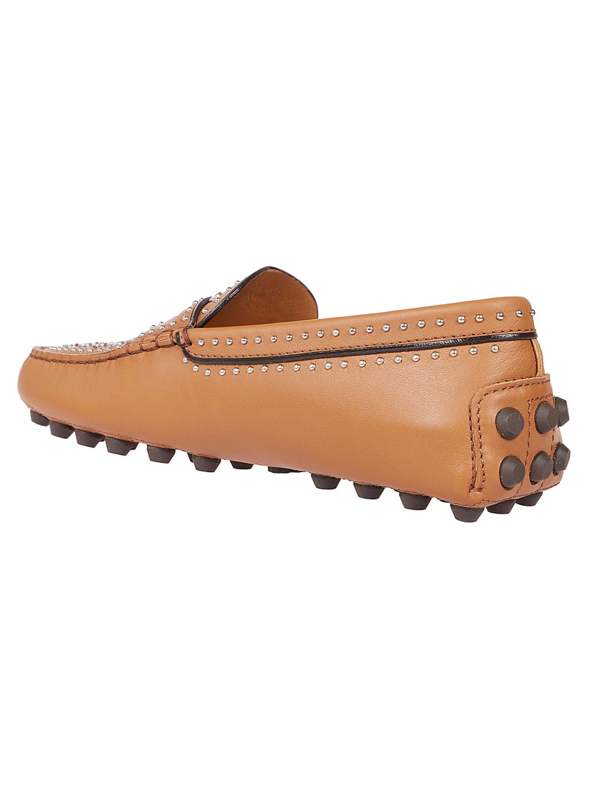 Tod's Brown Leather Loafers With Studded Detailing In Brown