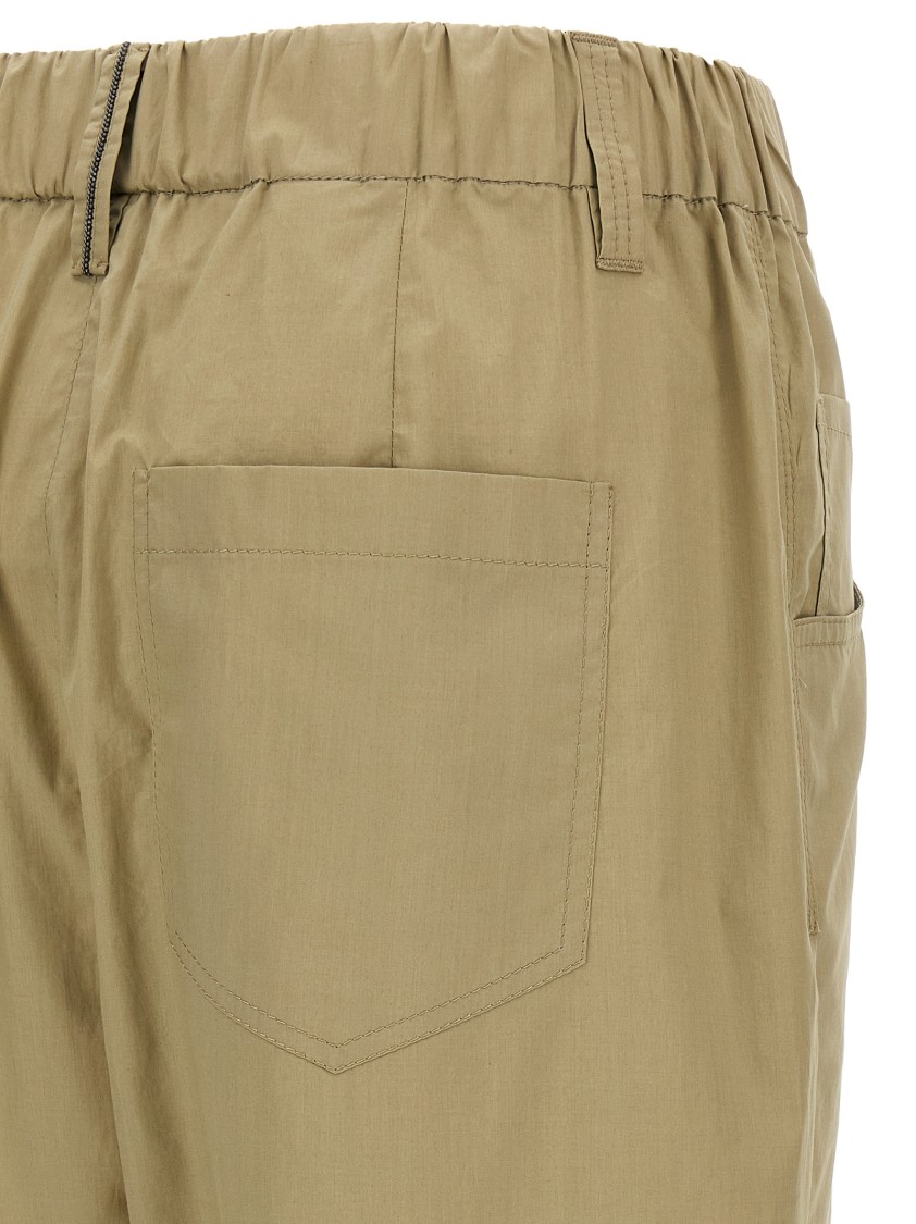 Brunello Cucinelli Light Cotton Poplin Pants With Monile Detail In Green