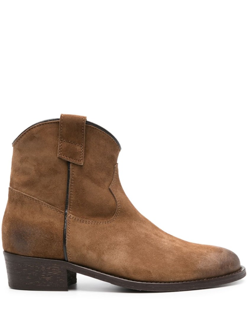 Shop Via Roma 15 Camel Brown Calf Suede Ankle Boots