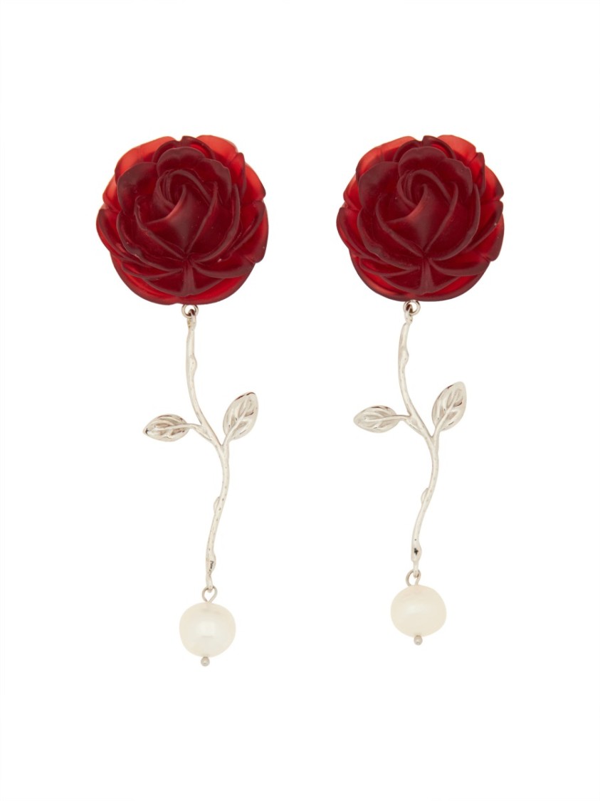 Magda Butrym Rose-inspired Earrings With Freshwater Cultured Pearls In Red
