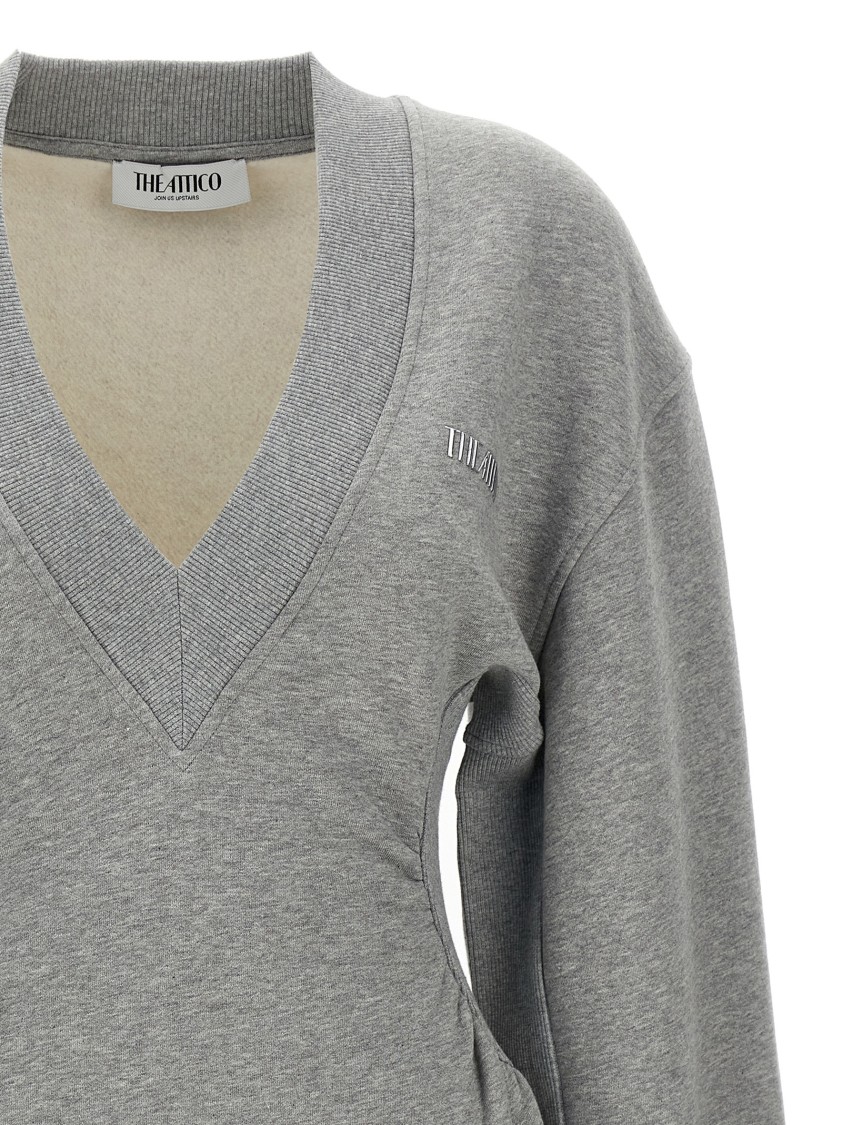 Attico Grey Mini Dress With V Neck And Logo Lettering On The Front