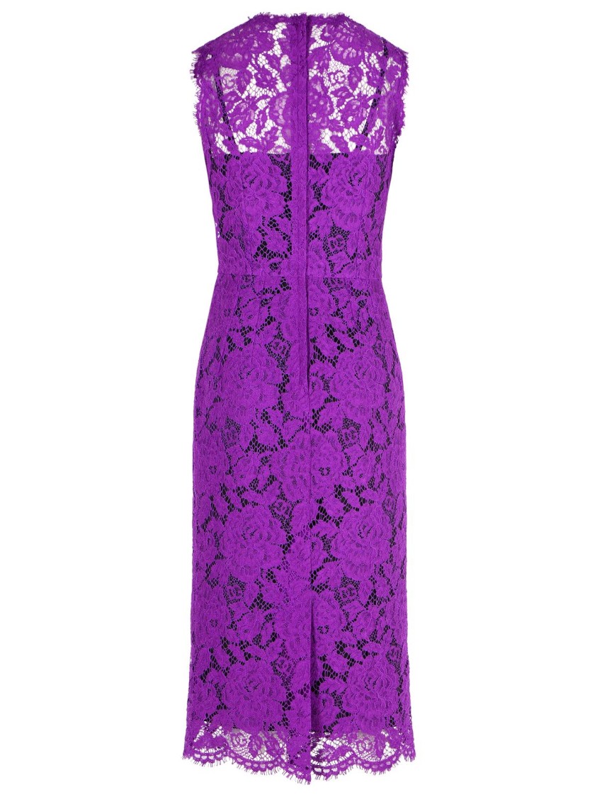 Dolce & Gabbana Longuette Purple Stretch Lace Dress In Purple