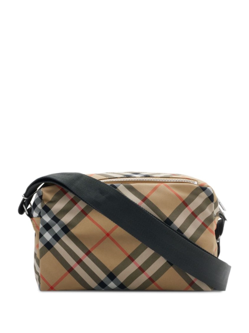 Burberry Vintage Check Messenger Bag With Silver Hardware In Grey