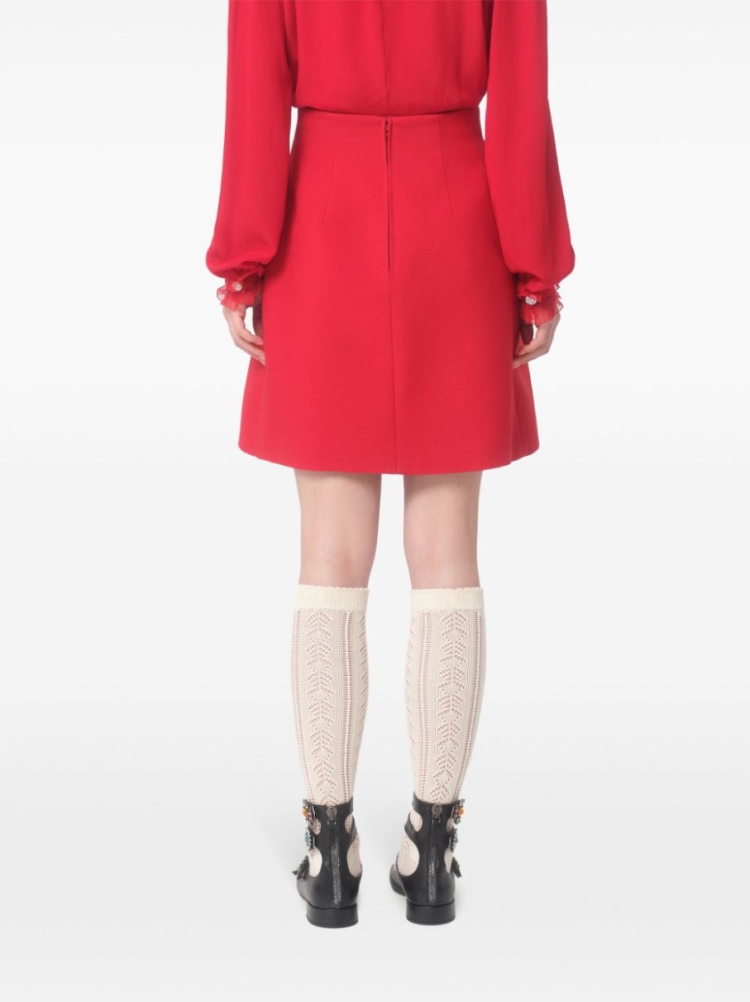 Valentino Bow-detailed Pleated Wool And Silk-blend Mini Skirt