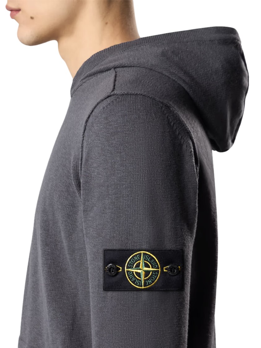 Stone Island Relaxed-fit Grey Hoodie With Textured Fabric In Gray