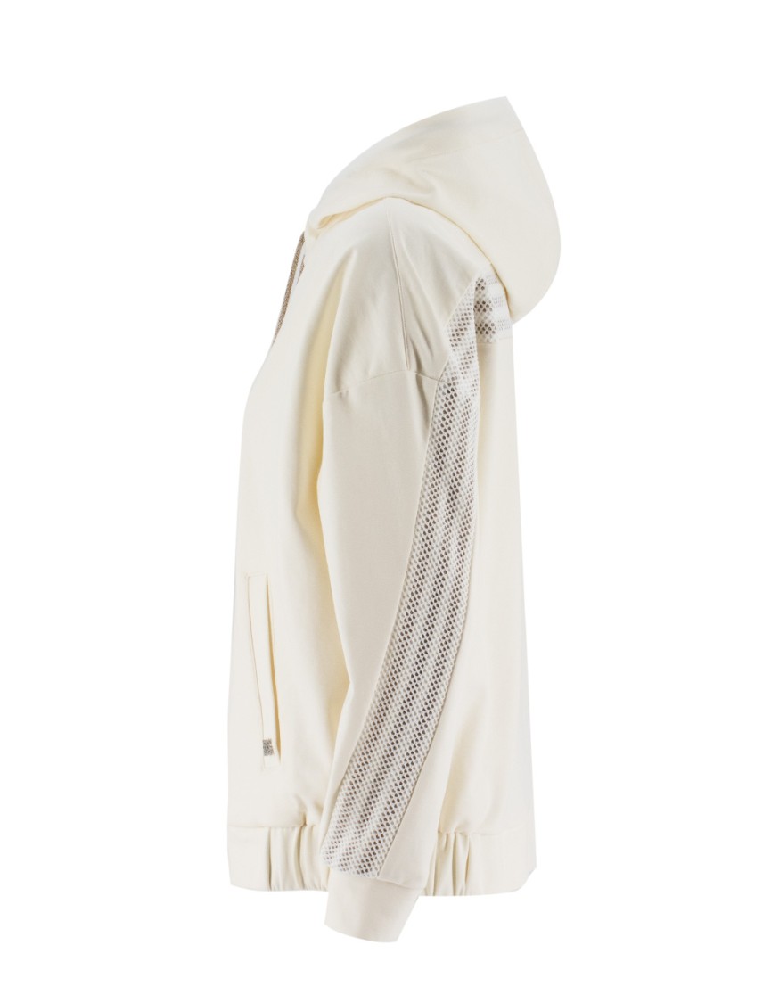 Panicale Cream Hooded Sweatshirt With Contrasting Fabric Bands In Neutrals