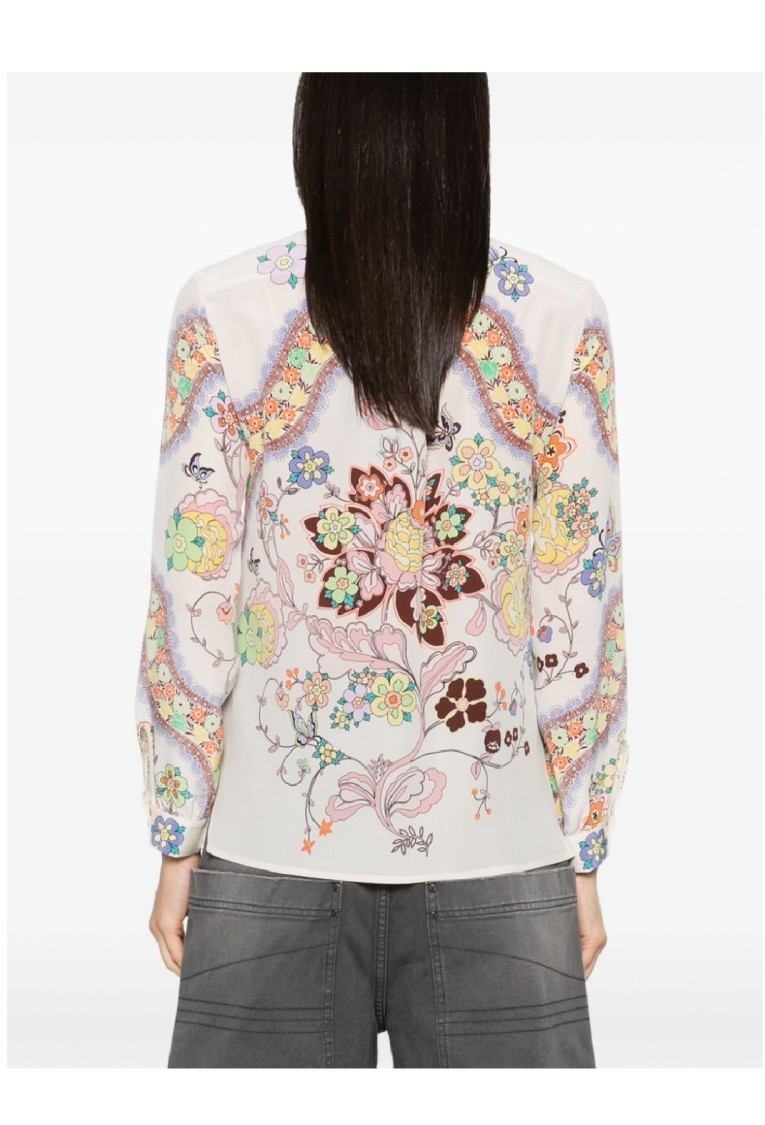 Etro Floral Paisley Print Button-up Silk Shirt In Neutrals