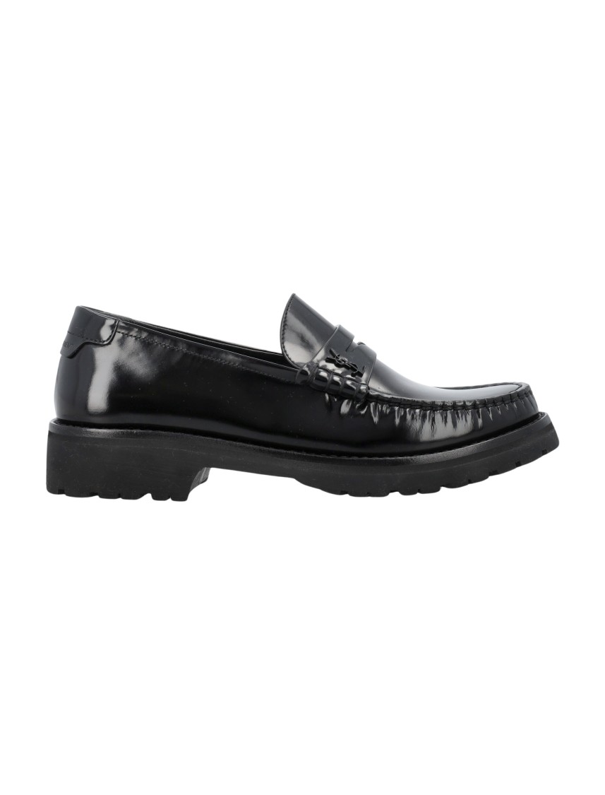 Saint Laurent Le Loafer High-shine Finish Flat Shoes In Black