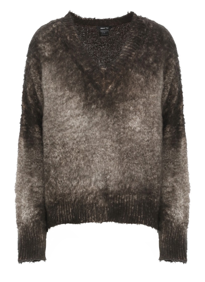Avant Toi Deep V-neck Cotton Blend Sweater In Gray